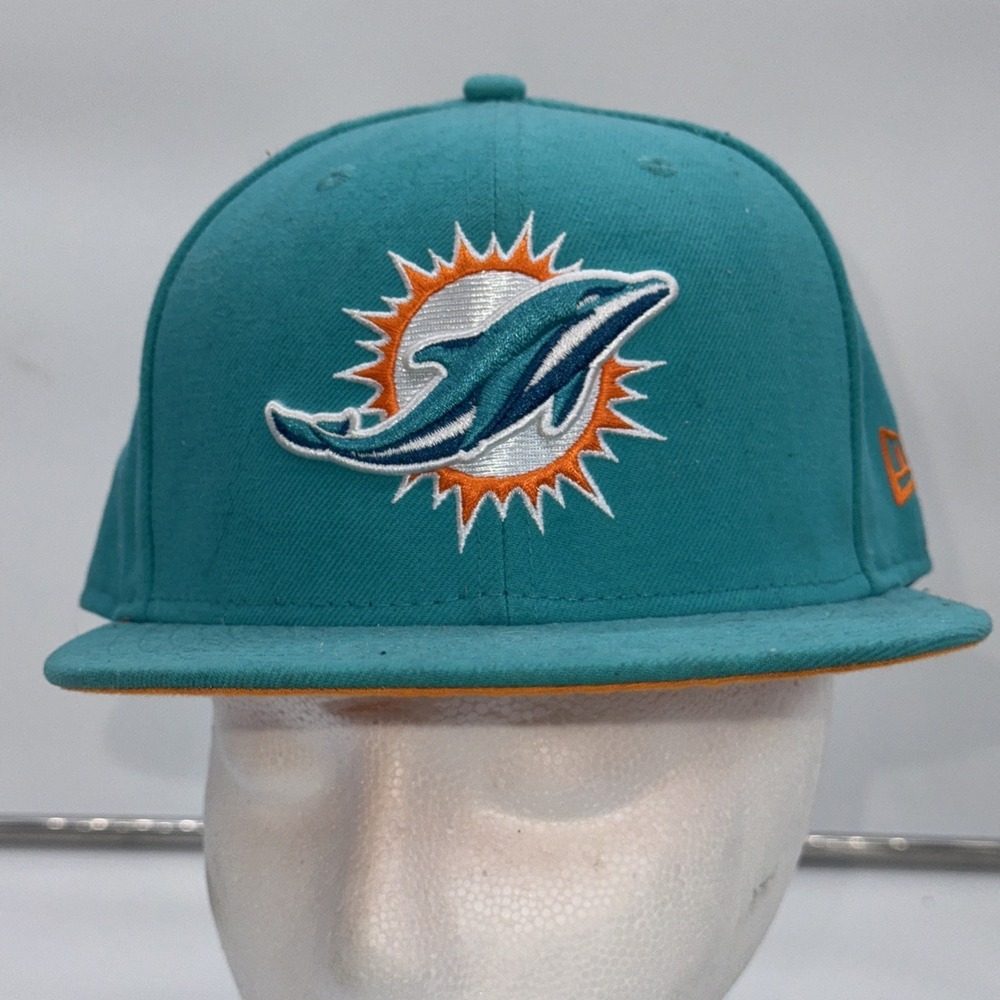 NEW ERA 59Fifty Miami Dolphins Fitted Hat Mens 7  Blue‎ NFL Football Cap